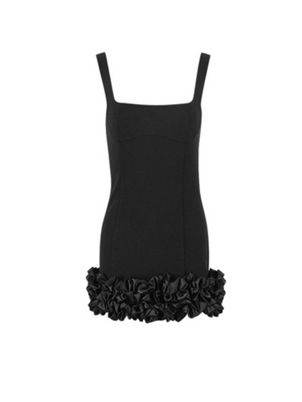 Robe nuisette froncée pour femme, style Spice Girl, dos nu et col carré 
