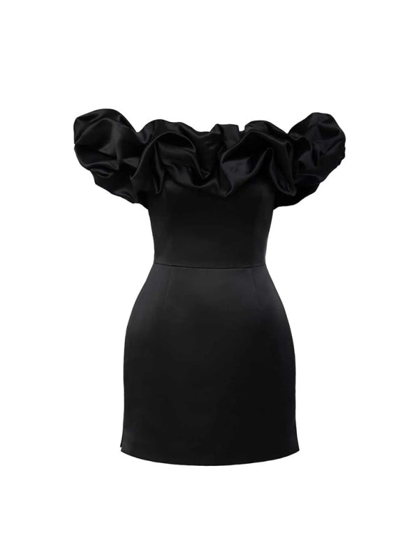 Neues einfarbiges schulterfreies Kleid mit bauchfreiem Oberteil 