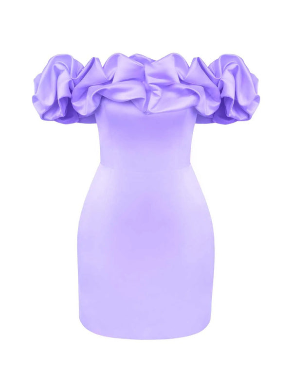 Neues einfarbiges schulterfreies Kleid mit bauchfreiem Oberteil 