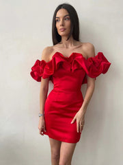 Neues einfarbiges schulterfreies Kleid mit bauchfreiem Oberteil 