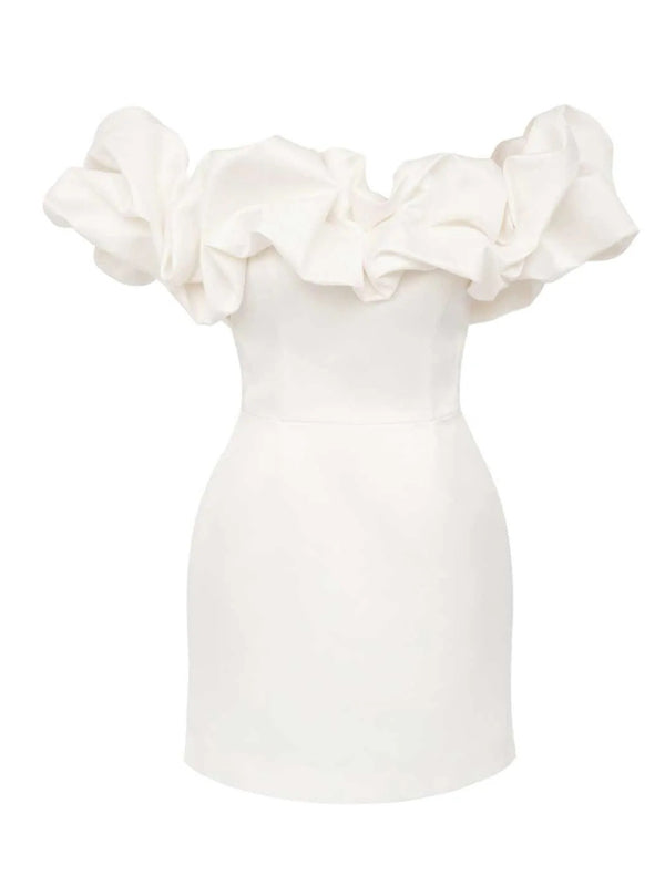 Neues einfarbiges schulterfreies Kleid mit bauchfreiem Oberteil 