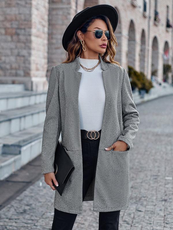 Stylish stand collar versatile mid-size jacket coat - Closther