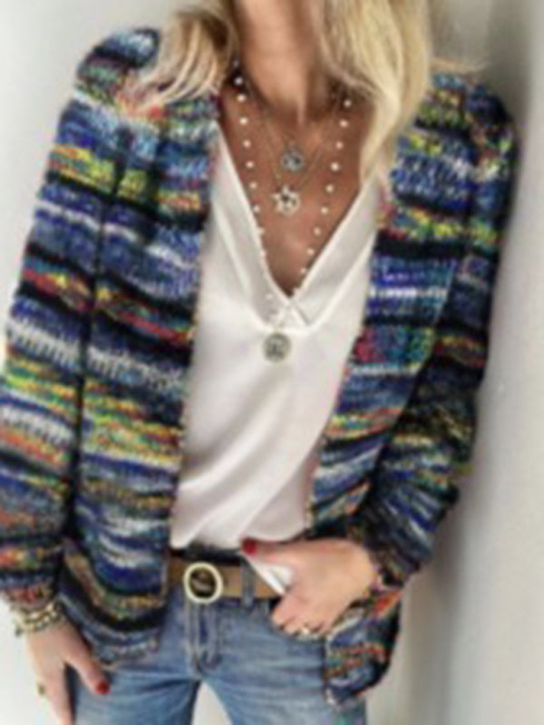 Women's Striped Knit Cardigan – vibrant boho style detail view