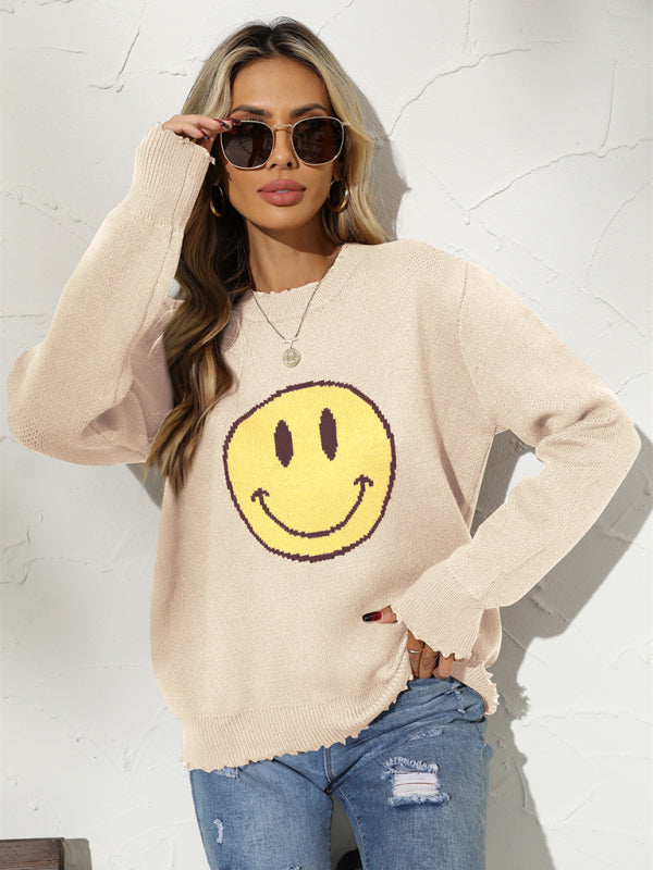 Neuer Rundhals-Pullover mit lockerem Strickmuster 