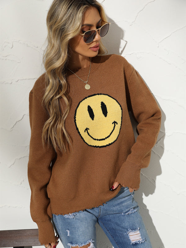Neuer Rundhals-Pullover mit lockerem Strickmuster 
