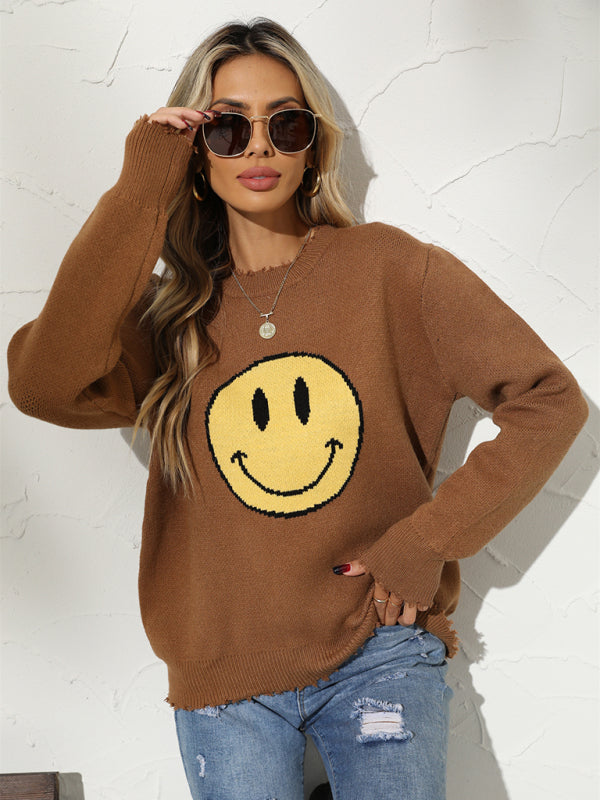 Neuer Rundhals-Pullover mit lockerem Strickmuster 