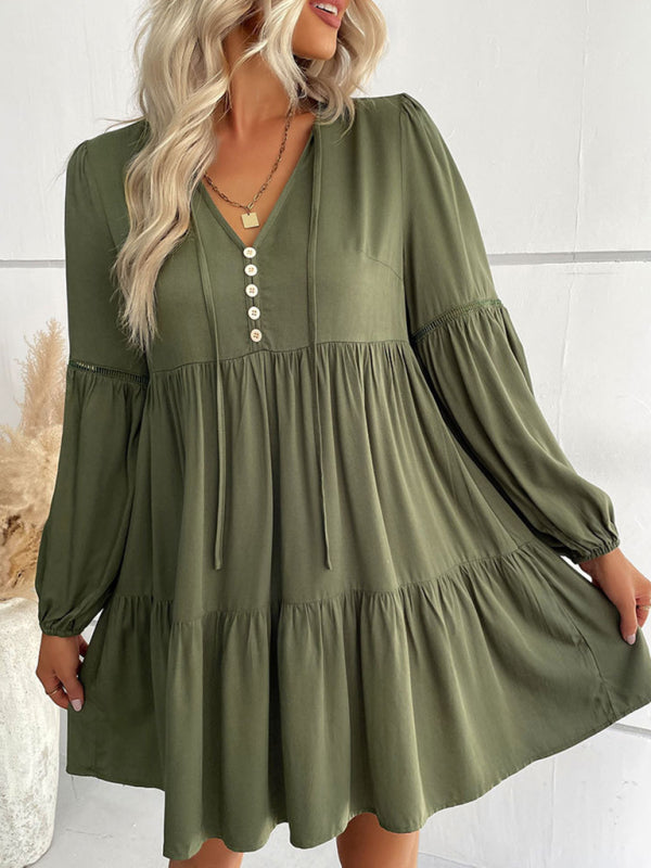 Women's long-sleeved green autumn and winter solid color foreign trade dress - Closther