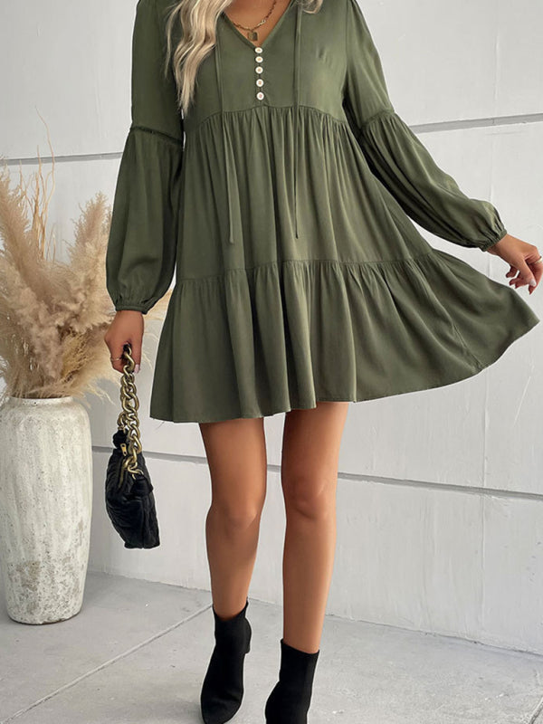 Women's long-sleeved green autumn and winter solid color foreign trade dress - Closther