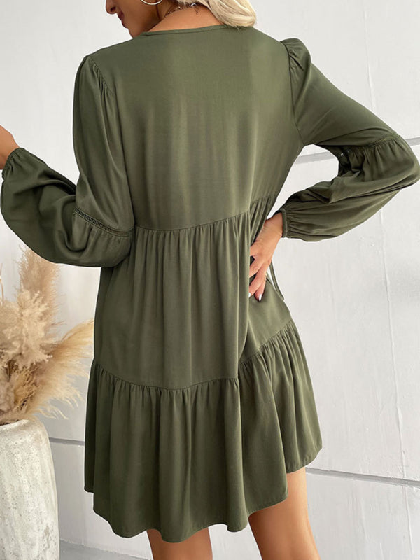 Women's long-sleeved green autumn and winter solid color foreign trade dress - Closther