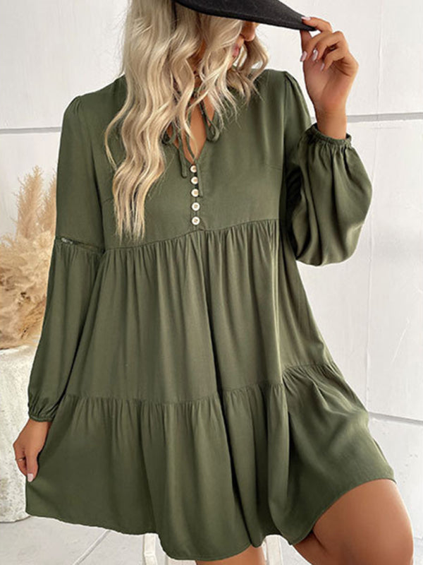 Women's long-sleeved green autumn and winter solid color foreign trade dress - Closther