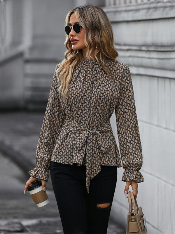 Women's Autumn and Winter Long Sleeve Long Sleeve Slim Leopard Print Shirt - Closther