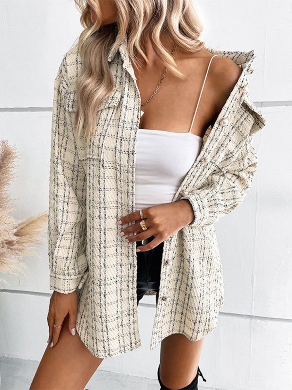 Fashion women's long plaid shirt jacket - Closther