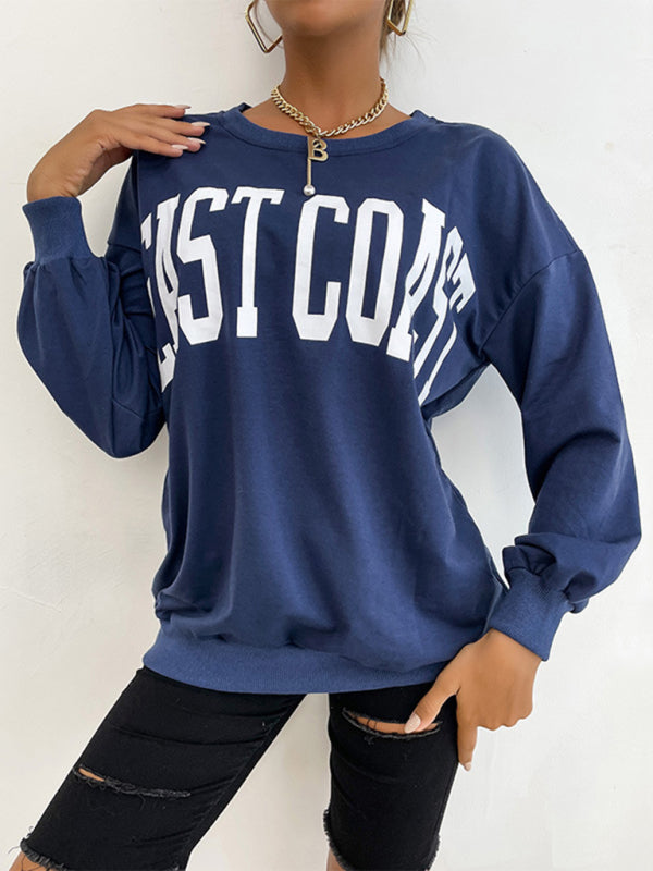 New round neck long sleeve pullover letter sweatshirt - Closther