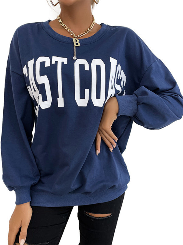 New round neck long sleeve pullover letter sweatshirt - Closther