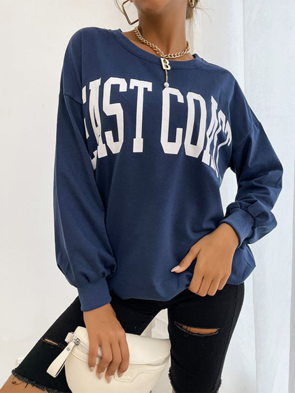 New round neck long sleeve pullover letter sweatshirt - Closther