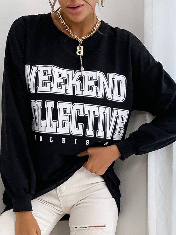 New round neck long sleeve pullover letter sweatshirt - Closther