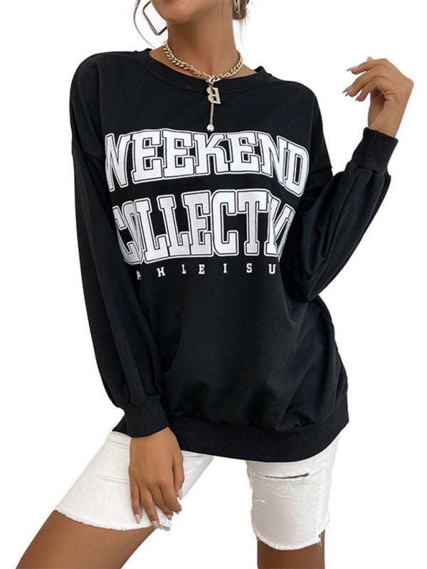 New round neck long sleeve pullover letter sweatshirt - Closther