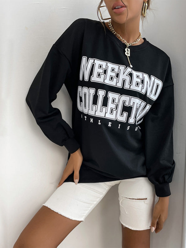 New round neck long sleeve pullover letter sweatshirt - Closther