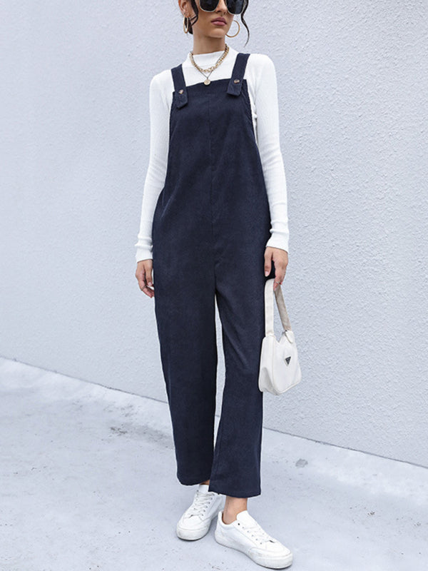Women's Self Design Woven Jumpsuit Overalls – back view