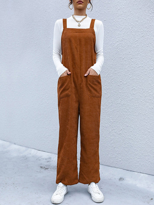 Spring-Summer Casual Knit Pocket Jumpsuit – detail view