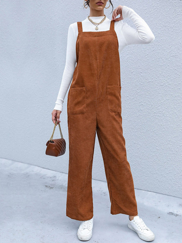 Spring-Summer Casual Knit Pocket Jumpsuit – front view