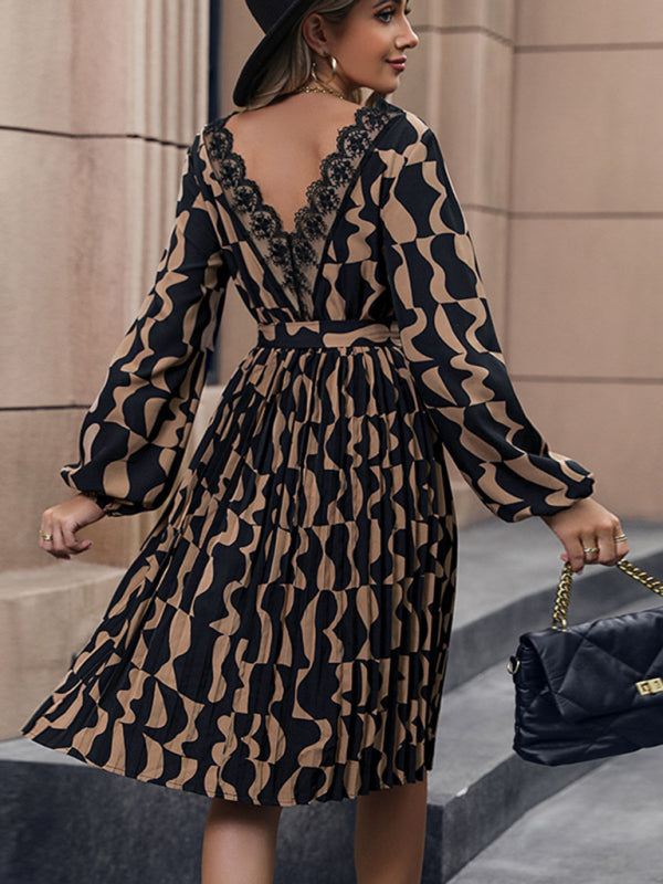 New Elegant Printed Long Sleeve Dress Mid-Length - Closther