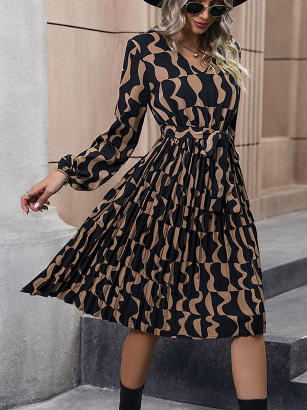 New Elegant Printed Long Sleeve Dress Mid-Length - Closther