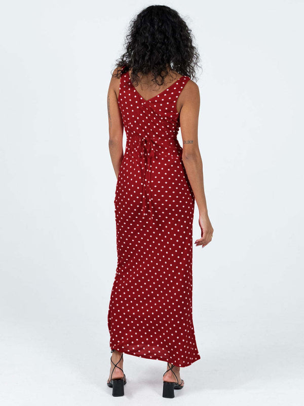 Damen-Fischschwanzkleid mit gepunktetem Hosenträger und V-Ausschnitt 