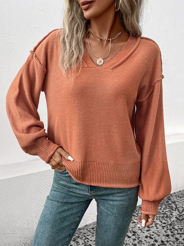 New women's long sleeve solid color sweater - Closther