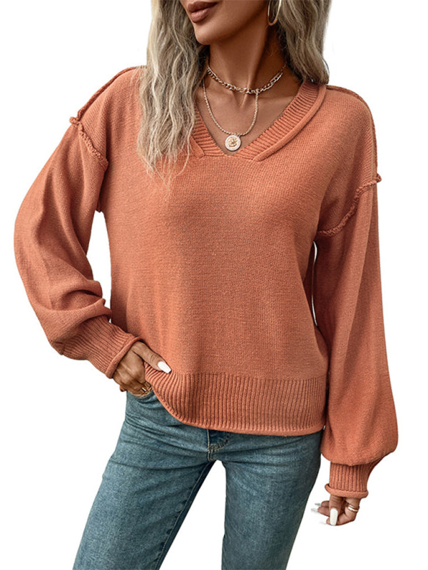 New women's long sleeve solid color sweater - Closther