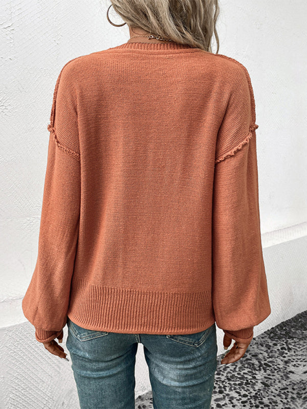 New women's long sleeve solid color sweater - Closther