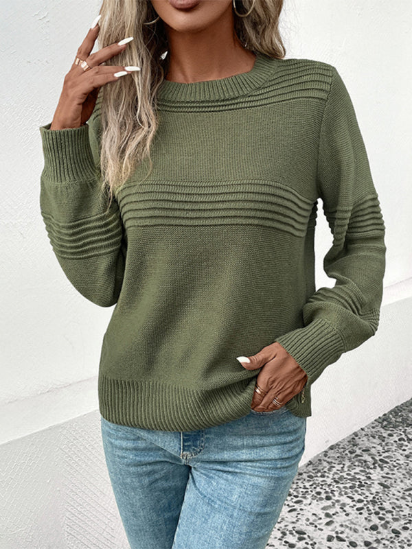 New women's long sleeve solid color pullover sweater - Closther