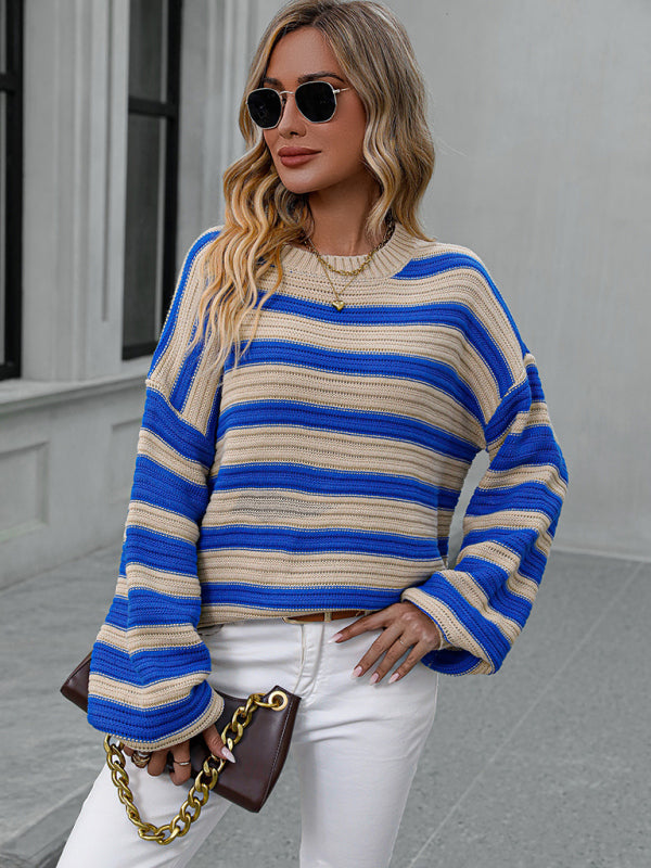 Gestreifter, leichter, ärmelloser Strickpullover 