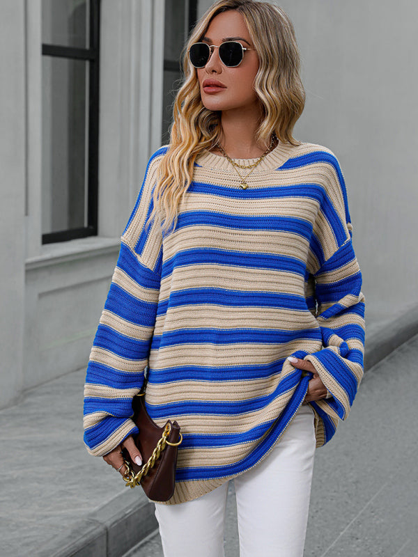 Gestreifter, leichter, ärmelloser Strickpullover 