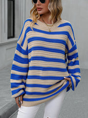 Gestreifter, leichter, ärmelloser Strickpullover 