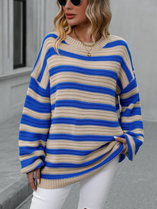 Gestreifter, leichter, ärmelloser Strickpullover 