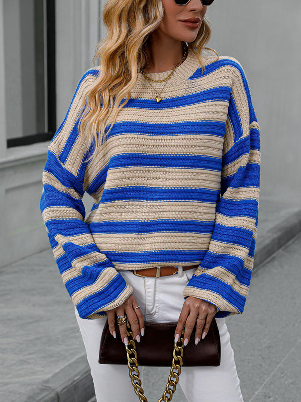 Gestreifter, leichter, ärmelloser Strickpullover 