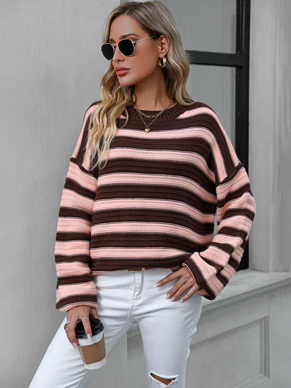 Gestreifter, leichter, ärmelloser Strickpullover 