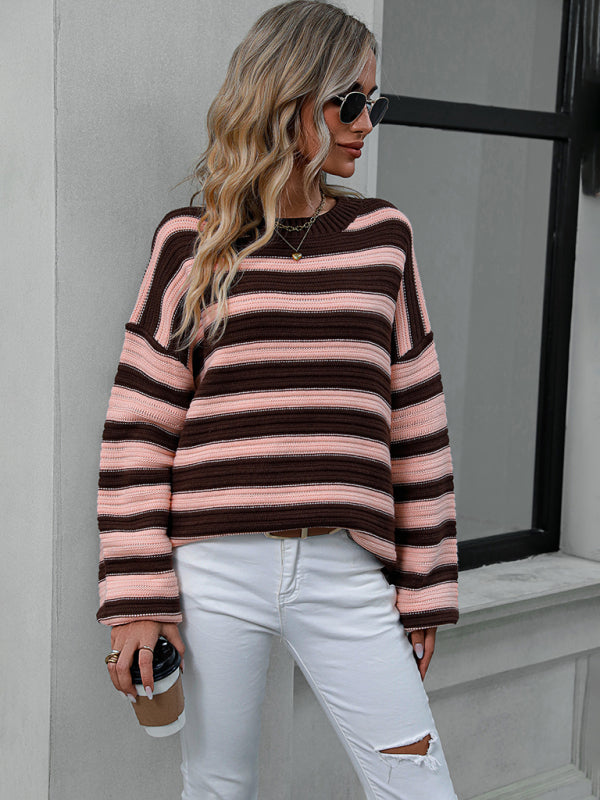 Gestreifter, leichter, ärmelloser Strickpullover 