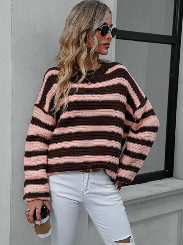 Gestreifter, leichter, ärmelloser Strickpullover 