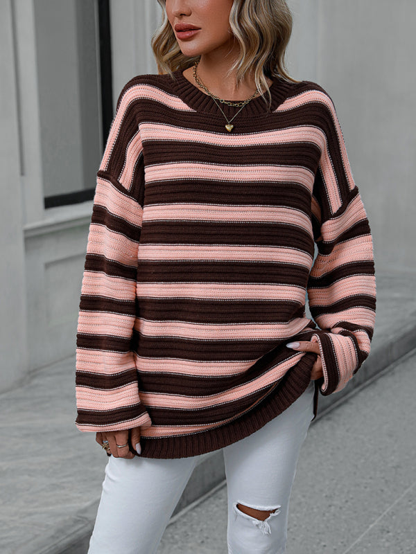 Gestreifter, leichter, ärmelloser Strickpullover 
