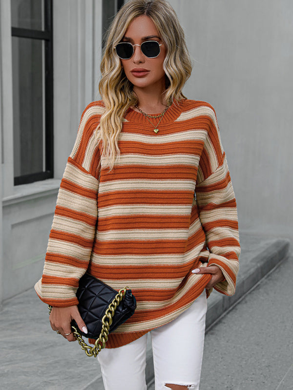 Gestreifter, leichter, ärmelloser Strickpullover 