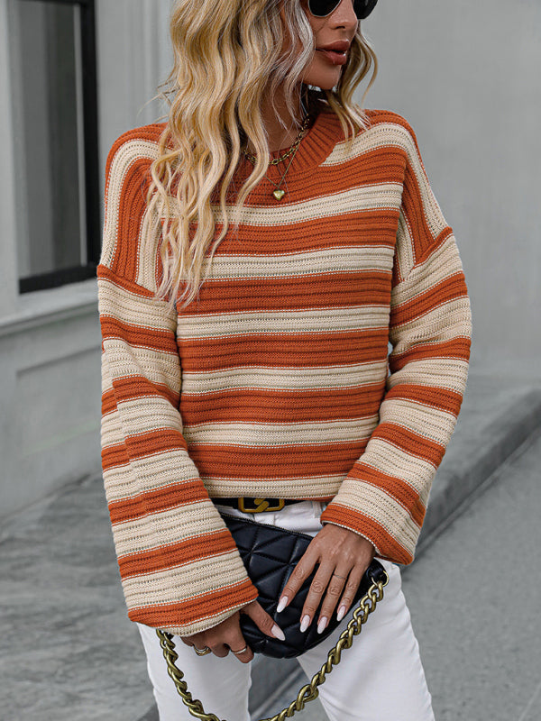 Gestreifter, leichter, ärmelloser Strickpullover 