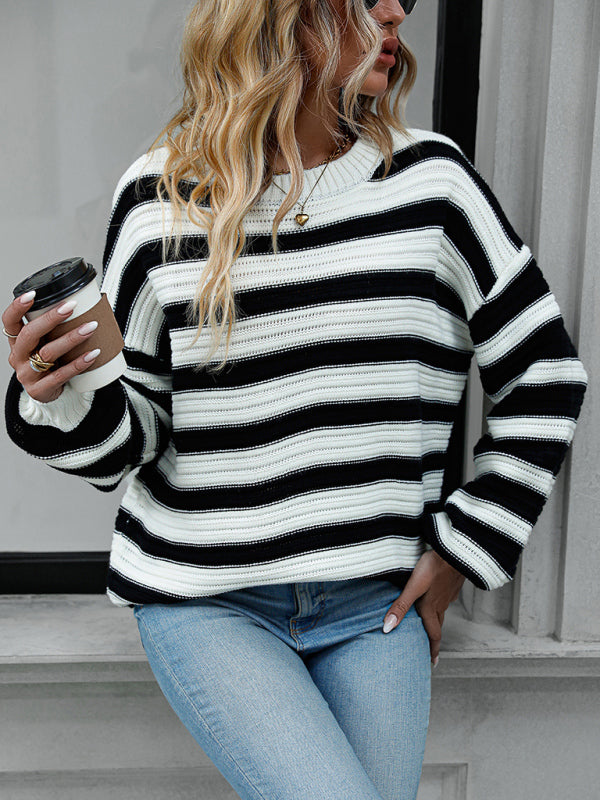 Gestreifter, leichter, ärmelloser Strickpullover 