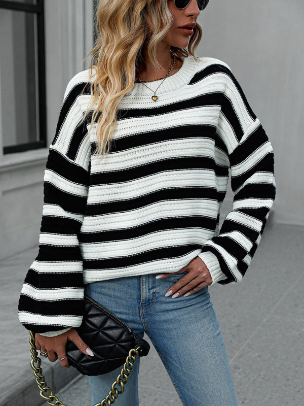 Gestreifter, leichter, ärmelloser Strickpullover 