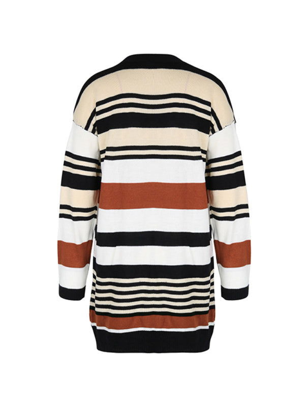 New color block long sweater cardigan - Closther