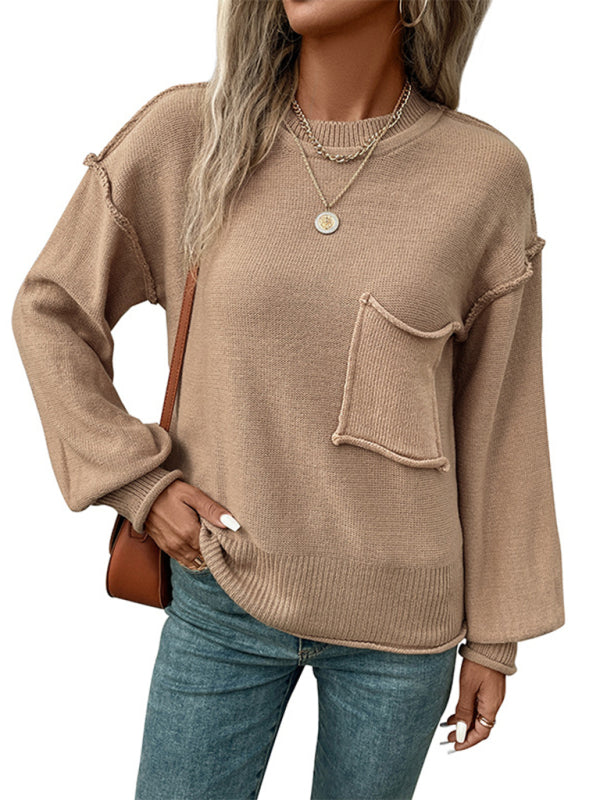 New long sleeve solid color autumn sweater - Closther