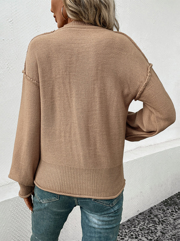 New long sleeve solid color autumn sweater - Closther