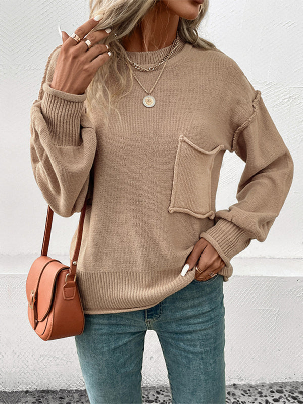 New long sleeve solid color autumn sweater - Closther