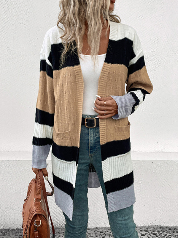 New long sleeve contrast color cardigan sweater - Closther